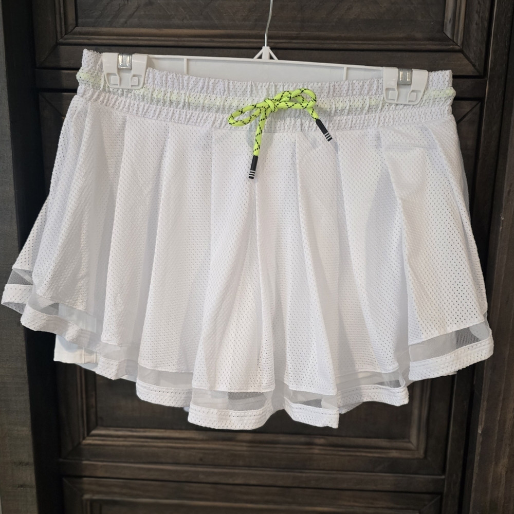 White Mesh Skirt with Neon Green Drawstring